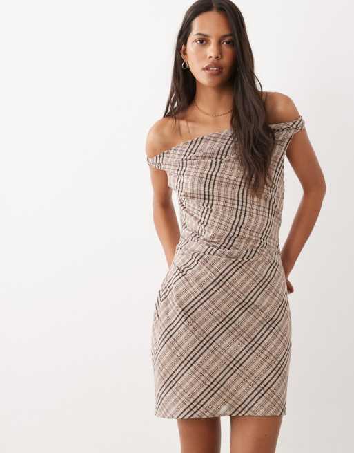 Mango robe courte asymétrique à carreaux beige, 2 de 4