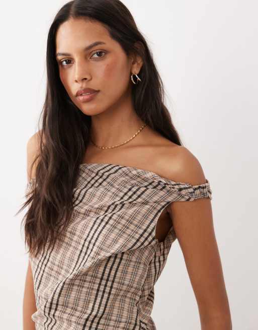Mango robe courte asymétrique à carreaux beige, 4 de 4