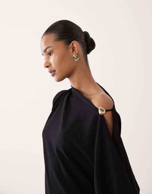 Mango - Robe courte asymétrique à détail métallique - Noir, 2 de 4