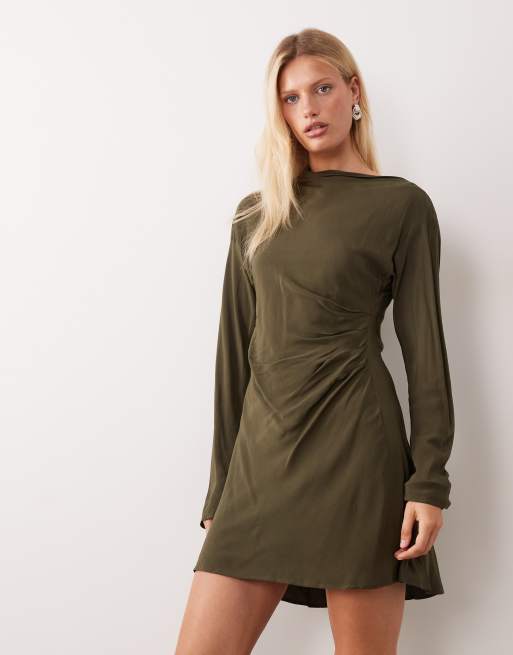 Mango robe courte asymétrique à manches longues kaki, 2 de 4