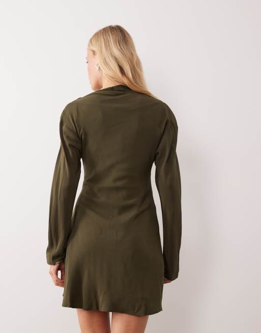 Mango robe courte asymétrique à manches longues kaki, 4 de 4