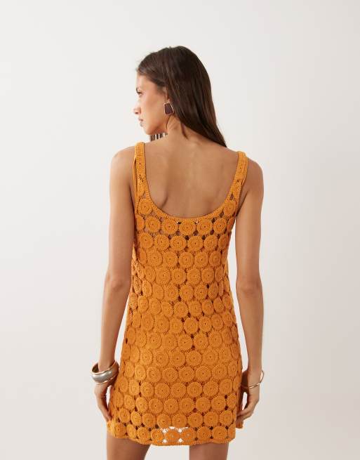 Mango - Robe courte au crochet en coton majoritaire - Orange vif, 4 de 4