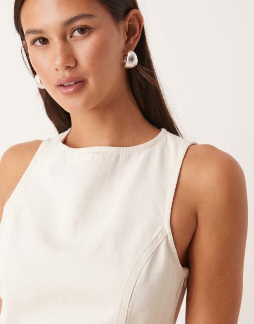 Mango - Robe courte coupe ajustée puis évasée en denim de coton structuré - Écru, 4 de 4