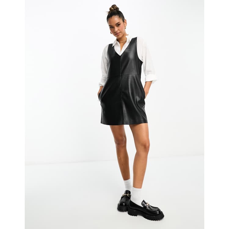 Mango Robe courte en imitation cuir Noir