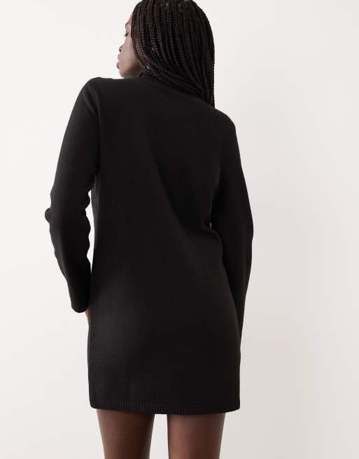 Mango - Robe courte en maille à manches longues avec boutons - Noir, 3 de 4