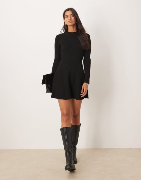 Mango - Robe courte en maille à manches longues - Noir - view 1