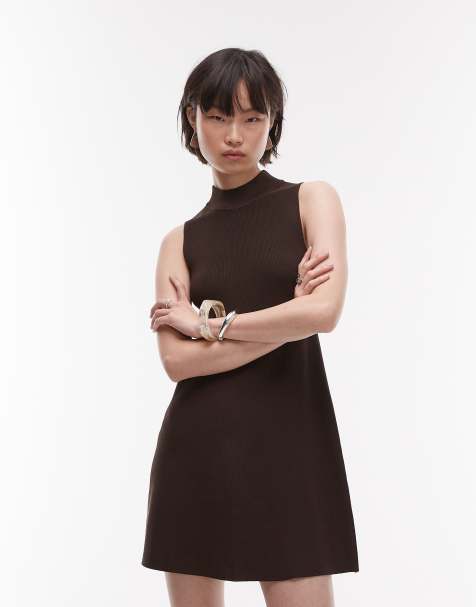 Mango - Robe courte en maille compacte - Chocolat - view 1