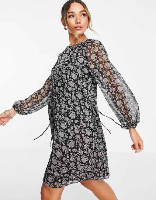 Mango Robe courte en mousseline avec liens la taille et imprim floral