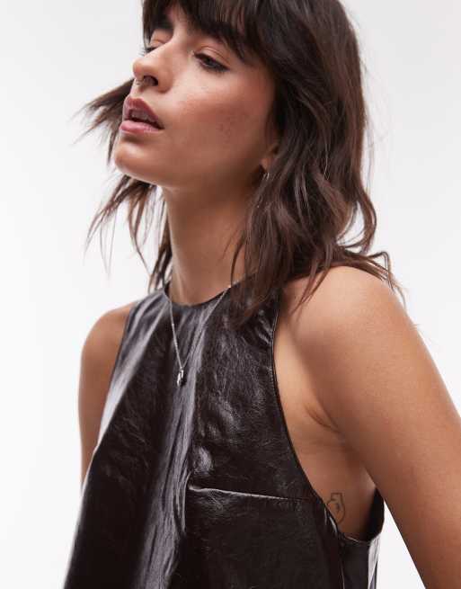 Mango - Robe courte en similicuir avec dos nageur - Rouge foncé, 4 de 4