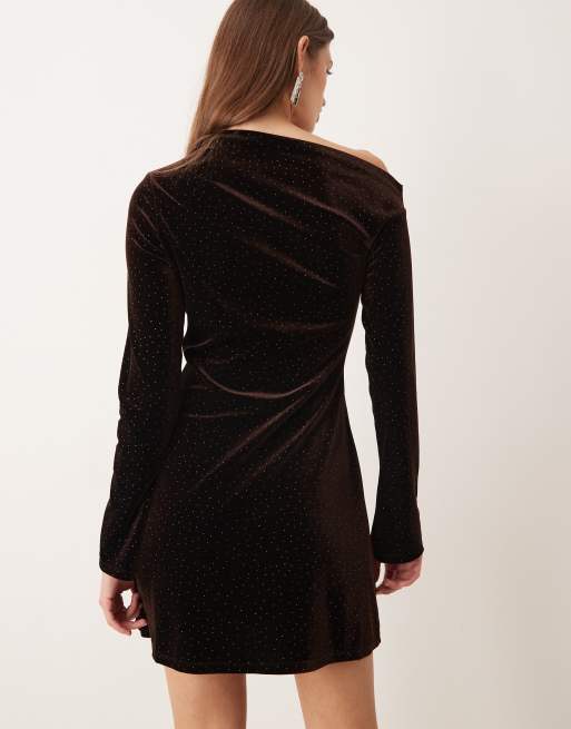 Mango - Robe courte en velours ornementé à manches longues - Chocolat, 4 de 4