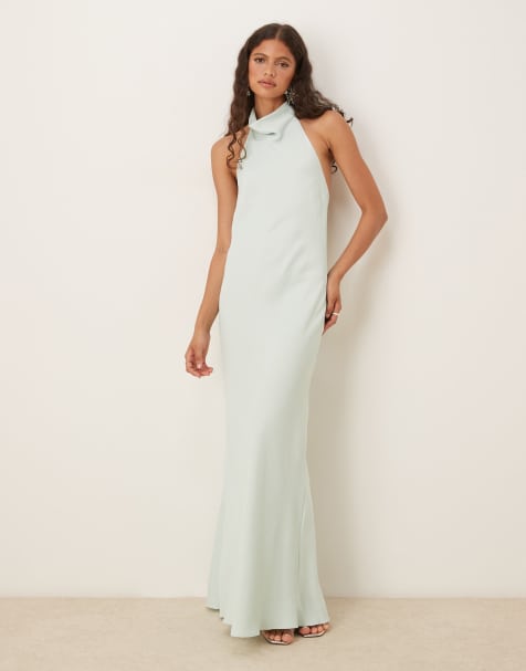 Mango - Robe dos nu satinée - Menthe pâle - view 1