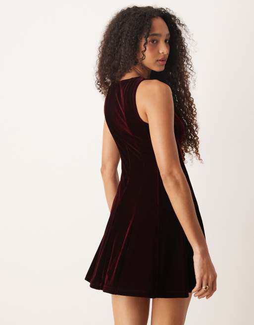 Mango - Robe droite courte en velours - Bordeaux, 4 de 4