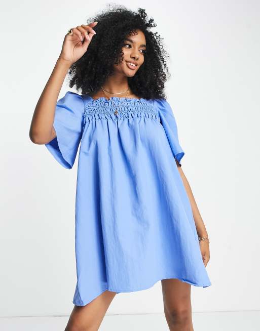 Mango Robe en lin m lang avec volants sur le devant Bleu