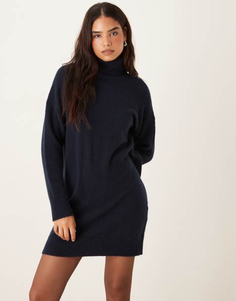 Mango - Robe en maille douce avec col roulé - Bleu marine - view 1
