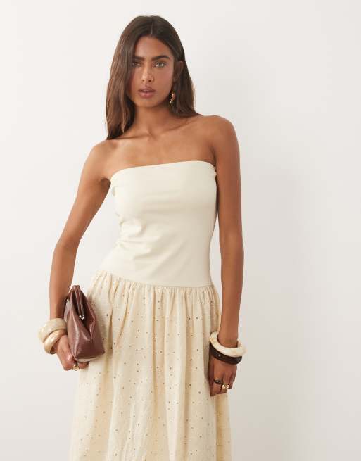 Mango - Robe longue 100% coton à épaules dénudées - Jaune pastel, 2 de 4