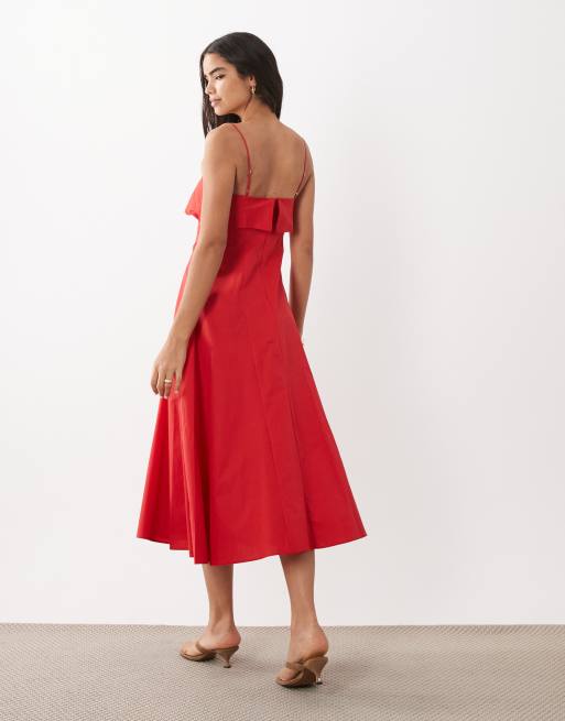 Mango - Robe longue à bretelles 100 % coton - Rouge vif, 4 de 4