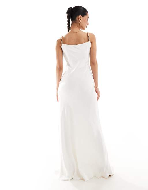 Mango Robe longue a bretelles en metal dore Blanc