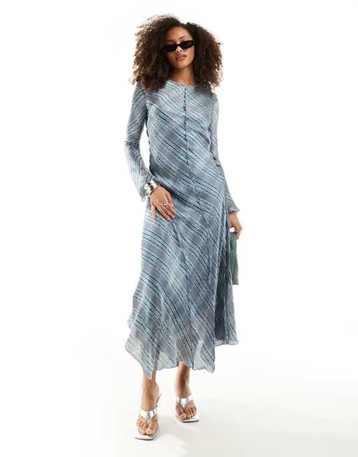 Mango - Robe longue à carreaux clairs et ourlet en pointe - Bleu, 2 de 4