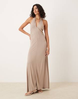 Mango - Robe longue à dos nu en tissu doux au toucher - Naturel - view 1
