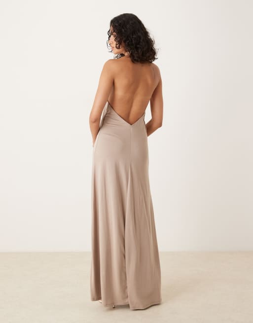 Mango - Robe longue à dos nu en tissu doux au toucher - Naturel , 2 de 4