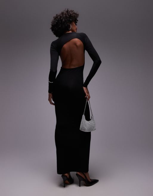 Mango - Robe longue à dos ouvert - Noir