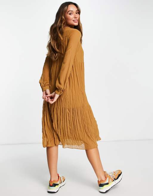 Mango Robe longue a effet etage Marron