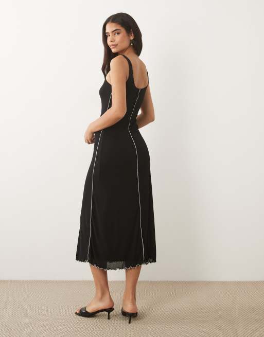Mango - Robe longue à encolure dégagée et coutures apparentes - Noir, 3 de 4