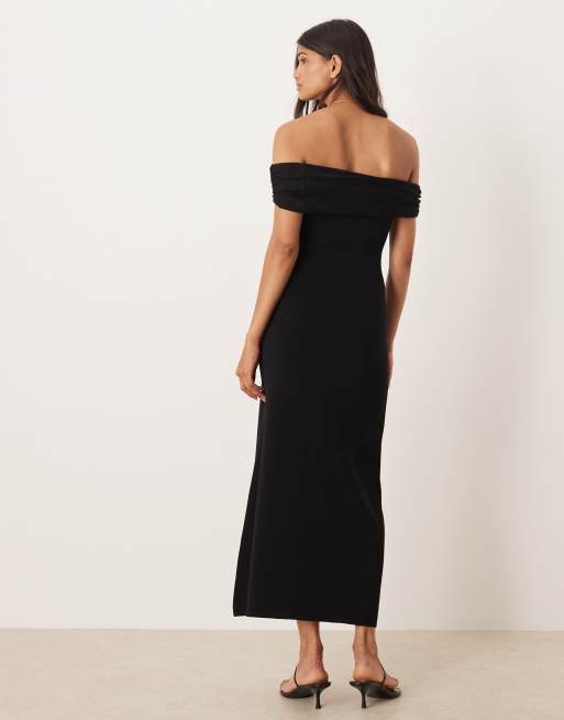 Mango - Robe longue à épaules dénudées - Noir, 4 de 4