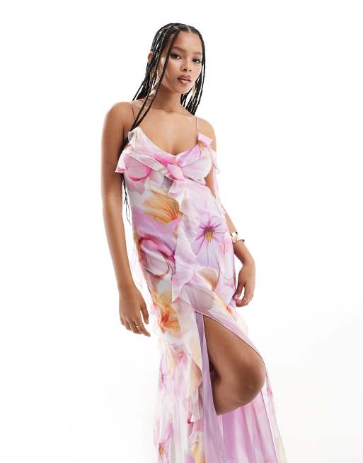 Mango Robe longue a imprime fleuri Lilas