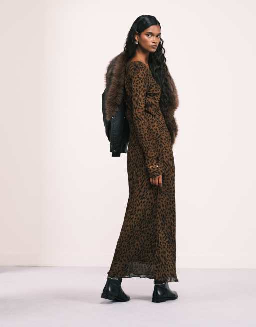 Leopard Robe ImprimÃ©e Manche Longue Manches Longues Robe ImprimÃ