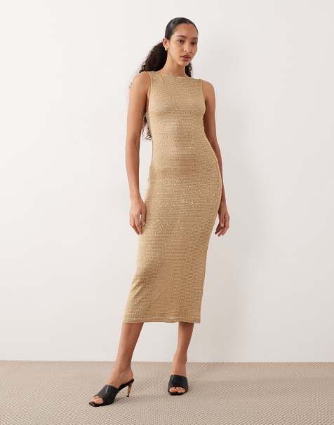 Mango - Robe longue à micro-sequins - Doré - view 1