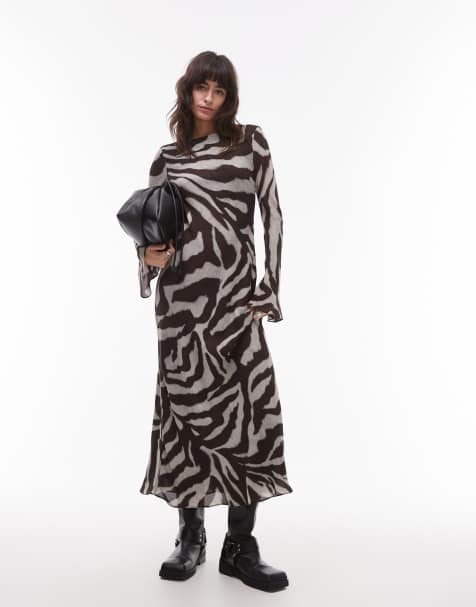 Mango - Robe longue à zébrures et manches cloche - view 1