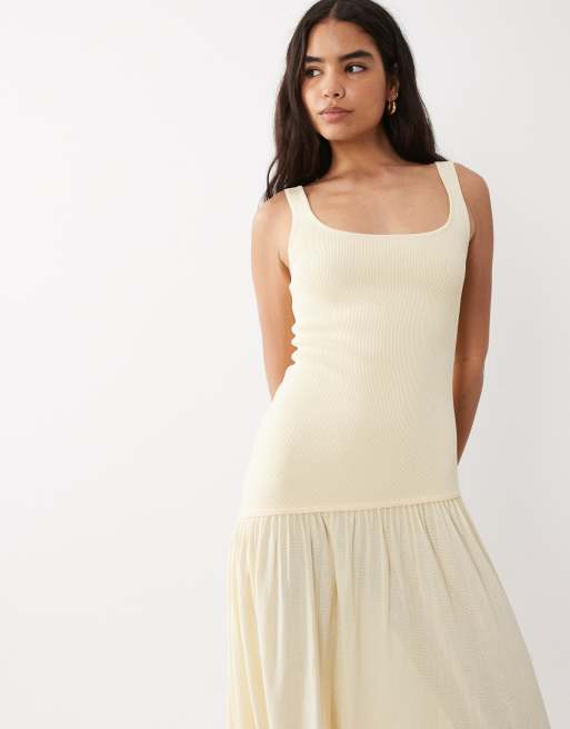Mango - Robe longue asymétrique à encolure dégagée et taille basse - Jaune pastel, 3 de 4