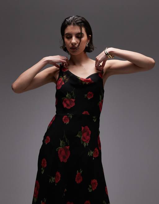Robe Chemisier Mango Noir Floral En Viscose - Taille L, Occasion En Très Bon état