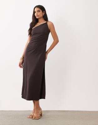 Mango - Robe longue asymétrique - Marron