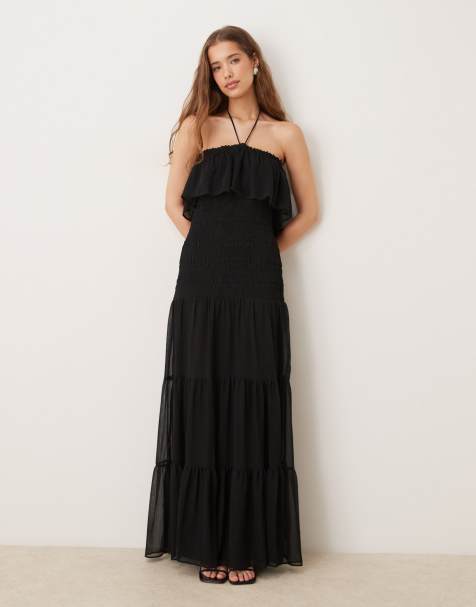 Mango - Robe longue dos nu en mousseline - Noir - view 1