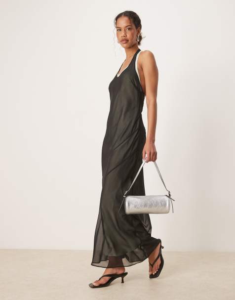 Mango - Robe longue doublé épaisseur à dos échancré avec coutures apparentes douces - Noir - view 1