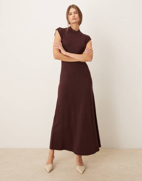 Mango - Robe longue en maille - Rouge foncé - view 1