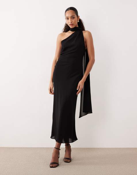Mango - Robe longue et asymétrique à détail drapé - Noir - view 1