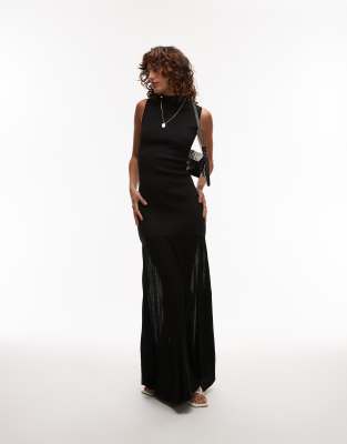Mango - Robe longue sans manches avec jupe transparente - Noir
