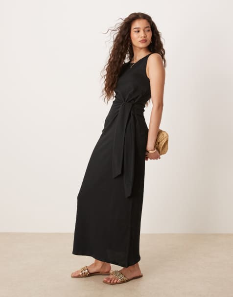 Mango - Robe longueur mollet avec taille nouée - Noir - view 1