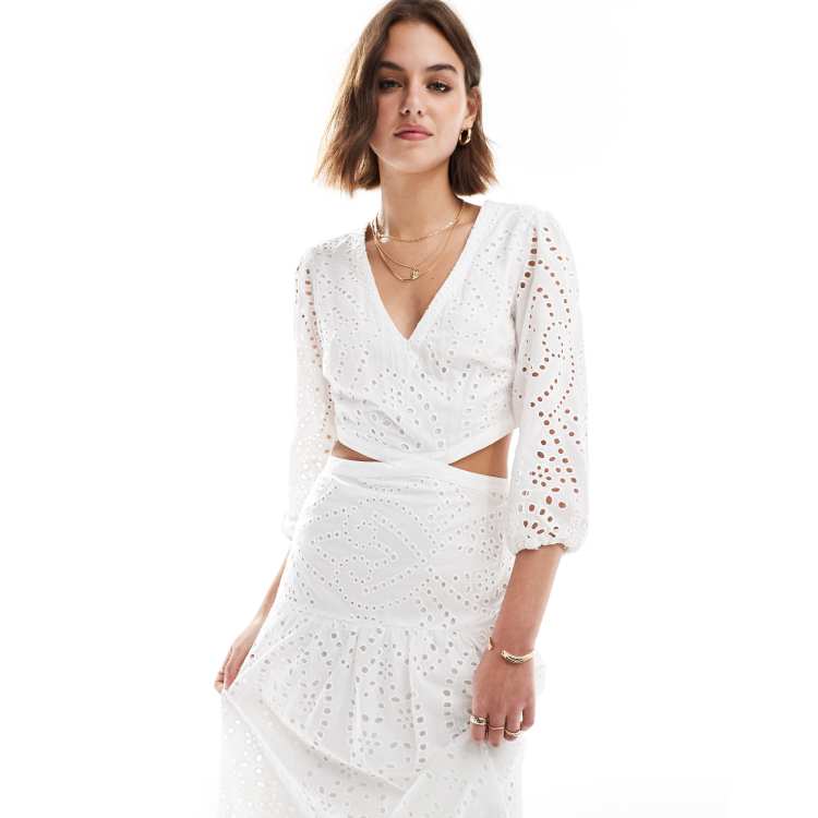 Mango Robe mi longue a decoupe en maille au crochet Blanc ASOS