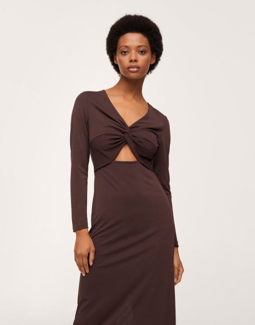 Mango Robe mi longue d coupe et manches longues Marron ASOS