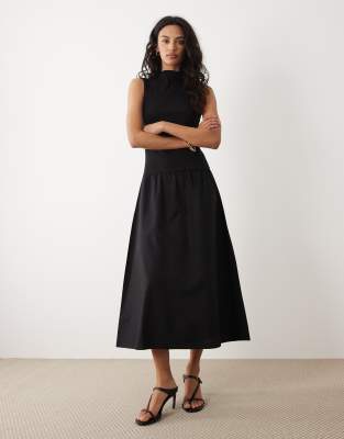 Mango - Robe mi-longue à dos nageur en coton mélangé - Noir