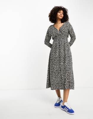 Mango Robe mi longue a fleurs avec col en V Noir ASOS