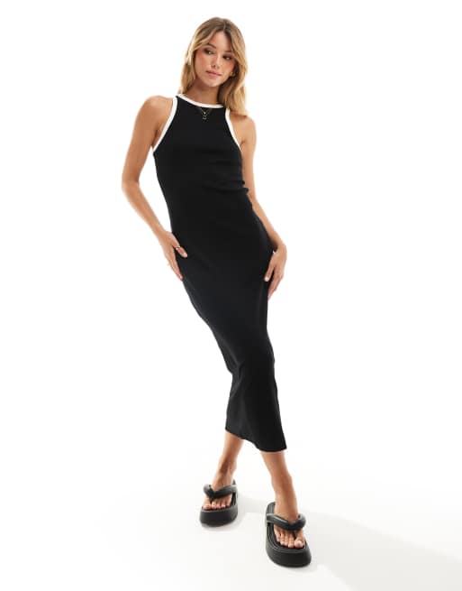 Mango - Robe mi-longue à liseré - Noir