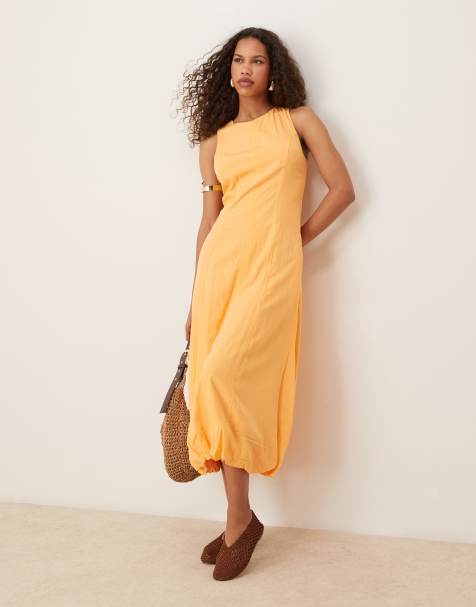 Mango - Robe mi-longue à ourlet drapé - Papaye - view 1