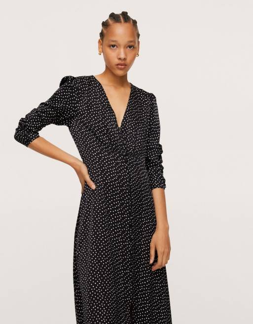 Mango Robe mi longue pois avec col V volants ASOS