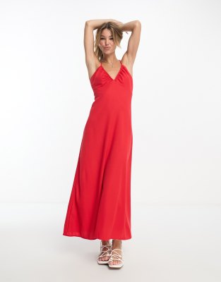 Mango - Robe mi-longue croisée dans le dos - Rouge