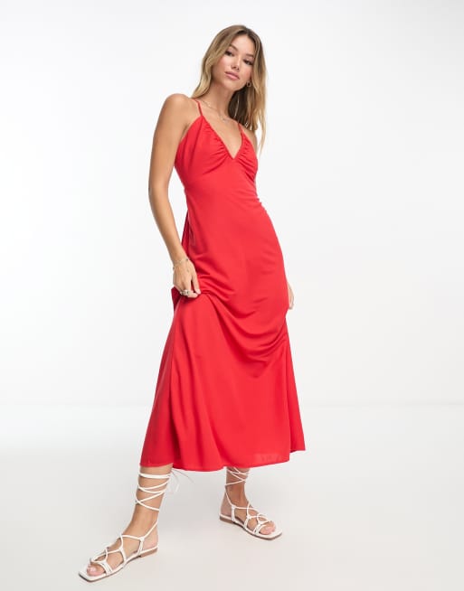 Mango Robe mi longue crois e dans le dos Rouge ASOS